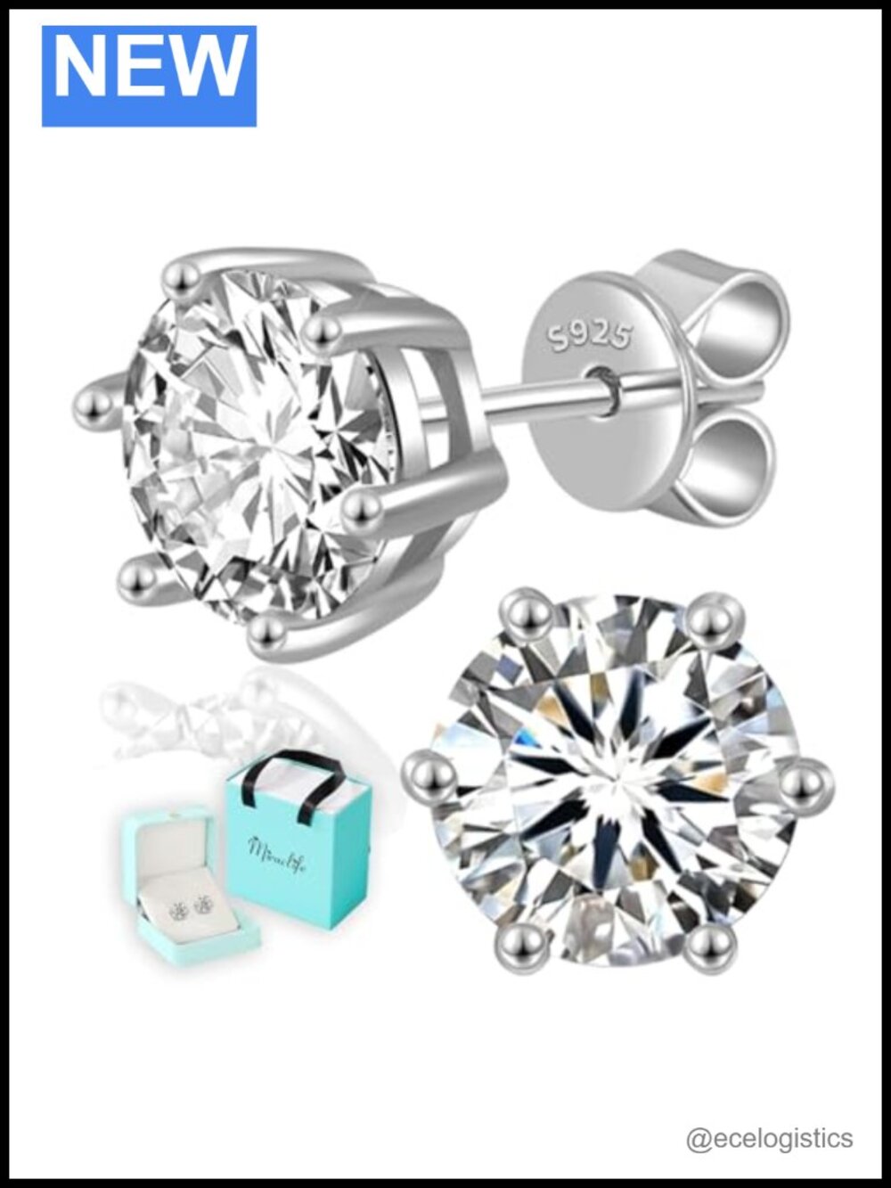 Moissanite Stud Earrings Gold Plated S925 Sterling Silver 0.6-6CT